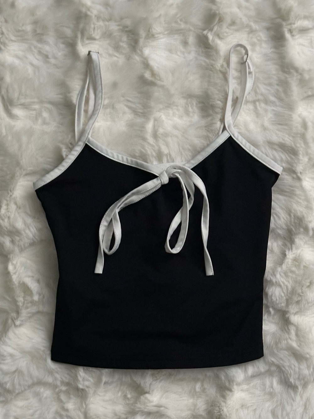 Edikted Black Comfy Cami Top with Stylish White Trim and Front Tie